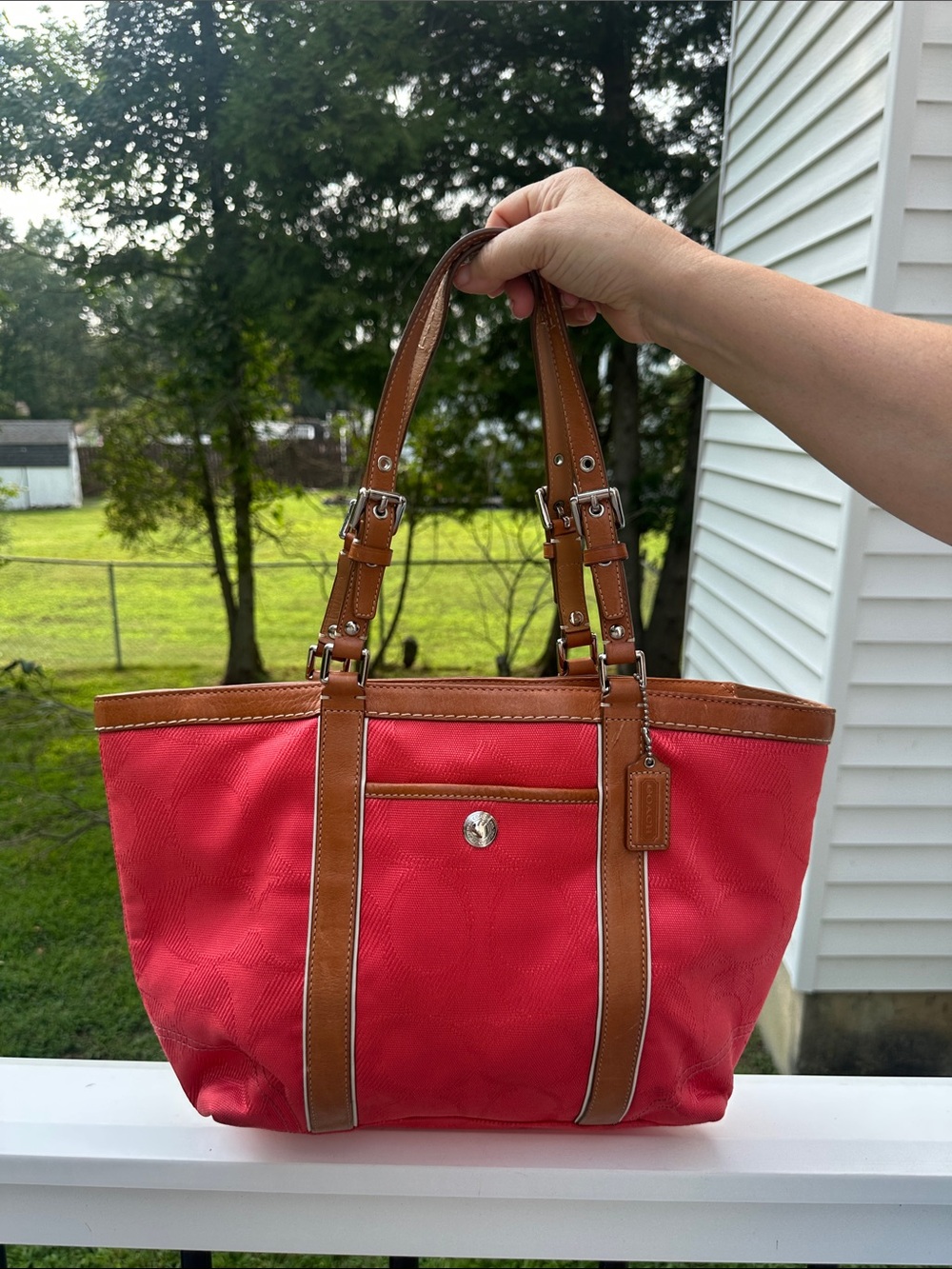 COACH Signature Canvas Gallery Coral Tote Bag
